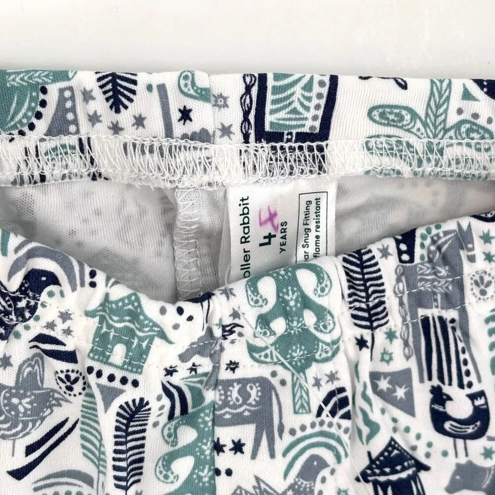Roller Rabbit Kid’s Size 4 Nordic Folk Print 2-Piece Pajama Set Blue/White NWT